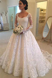 A Line Lace Applique Long Sleeve Sweetheart Covered Button Wedding Dresses uk PW331