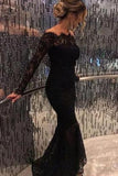 2024 New Style Mermaid Long Sleeves Black Lace Scoop Long Evening Dresses