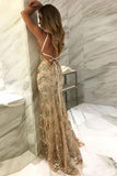 Mermaid Spaghetti Straps V-Neck Tulle Backless Prom Dresses with Appliques