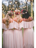 Off the Shoulder Chiffon Slate Gray Mismatched Bridesmaid Dresses Long Party Dresses