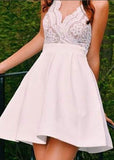 Cute Simple Spaghetti Strap Sleeveless Satin Lace Homecoming Dress