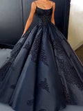 Ball Gown Spaghetti Straps Navy Blue Vintage Cheap Long Prom Quinceanera Dresses