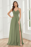 Spaghetti Straps Split Chiffon Bridesmaid Dresses