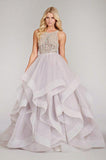 Backless Glamorous Ball Gown Lace Puffy Tulle Long Sexy Evening Gowns For Teens Juniors Dress