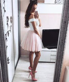 Pretty Lace V Neck Tulle Off the Shoulder Light Pink Sweetheart Homecoming Dresses