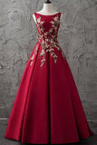 Chic Burgundy Cheap Scoop Long Lace up Satin Sleeveless Prom Dresses