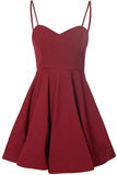 Simple A-Line Spaghetti Straps Satin Burgundy Short Homecoming Dress With Pleats