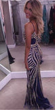 Luxurious Mermaid Spaghetti Straps V-Neck Sparkly Open Back Prom Dress Party Dress