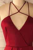 A Line Spaghetti Straps V Neck Simple Cheap Red Short Homecoming Dresses