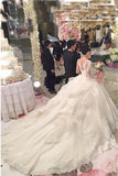 Ball Gown Ivory Sweetheart Sweep Train Long Tulle Long Sleeves Appliques Wedding