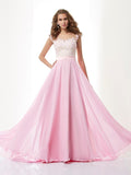 A-Line/Princess Straps Applique Sleeveless Beading Long Chiffon Dresses TPP0002262