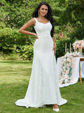 A-Line/Princess Lace Ruffles Straps Sleeveless Sweep/Brush Train Wedding Dresses TPP0006536