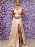 A-Line/Princess Sleeveless V-neck Floor-Length Ruffles Satin Dresses TPP0002717