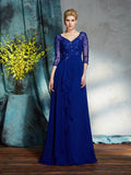 A-Line/Princess V-neck Sequin 3/4 Sleeves Long Chiffon Mother of the Bride Dresses TPP0007197