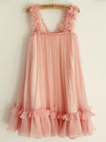 A-Line/Princess Straps Chiffon Hand-Made Flower Sleeveless Knee-Length Flower Girl Dresses TPP0007872