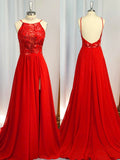 A-Line/Princess Halter Chiffon Sleeveless Applique Sweep/Brush Train Dresses TPP0004444