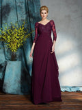 A-Line/Princess V-neck Beading 3/4 Sleeves Long Chiffon Mother of the Bride Dresses TPP0007150