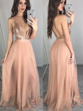 A-Line/Princess Sleeveless Spaghetti Straps Chiffon Floor-Length Sequin Dresses TPP0002024