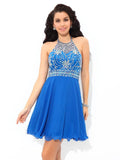 A-Line/Princess Halter Sleeveless Beading Short Chiffon Cocktail Dresses TPP0008654