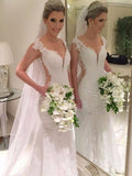 Trumpet/Mermaid Sleeveless Sweep/Brush Train V-neck Lace Wedding Dresses TPP0006110