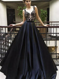 A-Line/Princess Sheer Neck Sleeveless Applique Sweep/Brush Train Ruched Satin Dresses TPP0002975