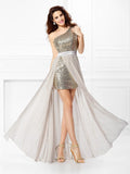 A-Line/Princess One-Shoulder Sequin Sleeveless Long Chiffon Dresses TPP0004089