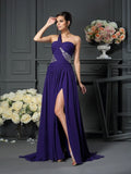 A-Line/Princess One-Shoulder Beading Sleeveless Long Chiffon Dresses TPP0003948