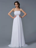 A-Line/Princess Strapless Sleeveless Beading Long Chiffon Dresses TPP0003197