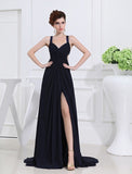 A-Line/Princess Beading V-neck Sleeveless Long Chiffon Dresses TPP0003626