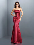 Trumpet/Mermaid Strapless Hand-Made Flower Sleeveless Long Satin Dresses TPP0009210