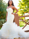 Trumpet/Mermaid Sleeveless Sweetheart Court Train Organza Wedding Dresses TPP0006247