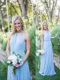 A-Line/Princess Sleeveless Halter Chiffon Floor-Length Bridesmaid Dresses TPP0005363