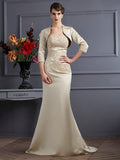 Trumpet/Mermaid Strapless Sleeveless Applique Long Satin Mother of the Bride Dresses TPP0007356