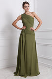 A-Line/Princess One-Shoulder Sleeveless Long Ruffles Chiffon Dresses TPP0004397