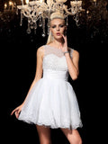 A-Line/Princess Sheer Neck Beading Sleeveless Short Elastic Woven Satin Cocktail Dresses TPP0008625