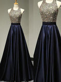 A-Line/Princess Sleeveless Halter Satin Floor-Length Beading Dresses TPP0002235