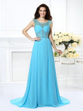 A-Line/Princess Scoop Beading Sleeveless Long Chiffon Dresses TPP0004350