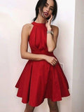 A-Line/Princess Satin Ruffles Halter Sleeveless Short/Mini Homecoming Dresses TPP0008949