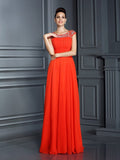 A-Line/Princess Bateau Beading Sleeveless Long Chiffon Dresses TPP0003690