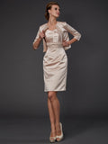 Sheath/Column Square Sleeveless Beading Short Satin Mother of the Bride Dresses TPP0007382