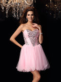 A-Line/Princess Sweetheart Ruffles Sleeveless Short Elastic Woven Satin Cocktail Dresses TPP0009041