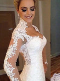 Trumpet/Mermaid Long Sleeves V-neck Sweep/Brush Train Applique Lace Wedding Dresses TPP0006226