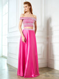 A-Line/Princess Off-the-Shoulder Beading Sleeveless Satin Floor-Length Two Piece Dresses TPP0003799