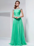 A-Line/Princess High Neck Short Sleeves Ruffles Long Chiffon Dresses TPP0003676