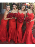 Trumpet/Mermaid Sweetheart Sleeveless Sweep/Brush Train Satin Bridesmaid Dresses TPP0005394