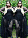 A-Line/Princess Sheer Neck Long Sleeves Ruched Floor-Length Chiffon Plus Size Dresses TPP0003388