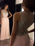 A-Line/Princess Scoop Sleeveless Chiffon Crystal Floor-Length Dresses TPP0001595