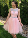 A-Line/Princess Scoop Tulle Sleeveless Beading Short/Mini Homecoming Dresses TPP0004569