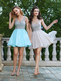 A-Line/Princess Rhinestone Straps Sleeveless Short/Mini Chiffon Dresses TPP0008281