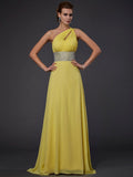 A-Line/Princess One-Shoulder Sleeveless Beading Long Chiffon Dresses TPP0002417